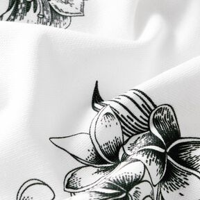Dekostoff Halbpanama pittoreske Blumen – weiss/schwarz, 