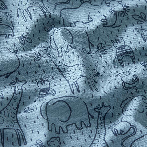 Baumwolljersey Bi-color Dschungeltiere – stahlblau | Reststück 50cm