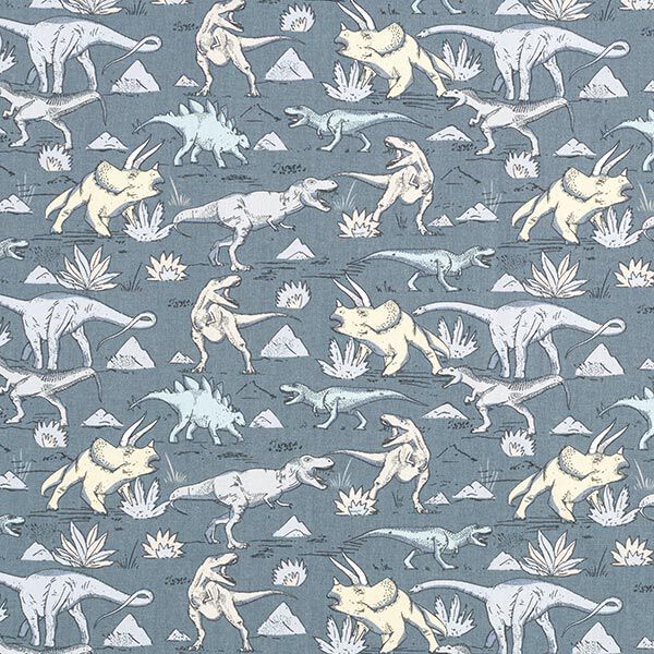 Cretonne Dinosaurier – blaugrau, image number 1