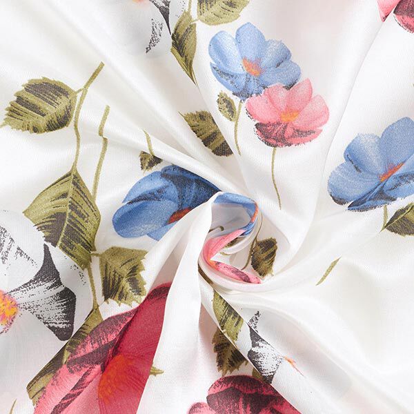 Seiden-Viskose-Satin Blumen und Blätter – weiss, image number 4