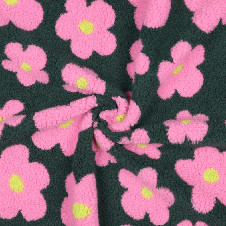 Teddyplüsch Blumen | Poppy Fabrics – dunkelgrün/pink,  image number 4