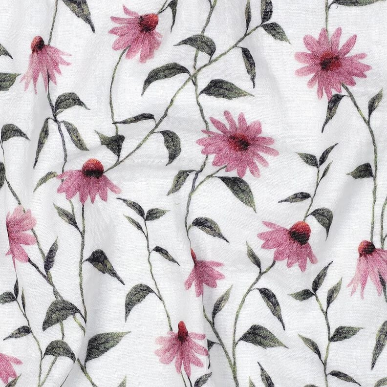 GOTS Musselin Blumen &ndash; weiss,  image number 2