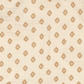 GOTS Musselin/ Doppel-Krinkel Gewebe Boho Rautenmuster  | Poppy Fabrics – creme/zimt, 