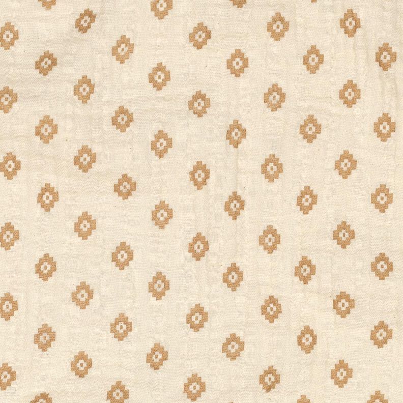 GOTS Musselin/ Doppel-Krinkel Gewebe Boho Rautenmuster | Poppy Fabrics – creme/zimt, image number 2