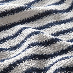 Strickbouclé Streifen und Glitzer – weiss/marineblau, 