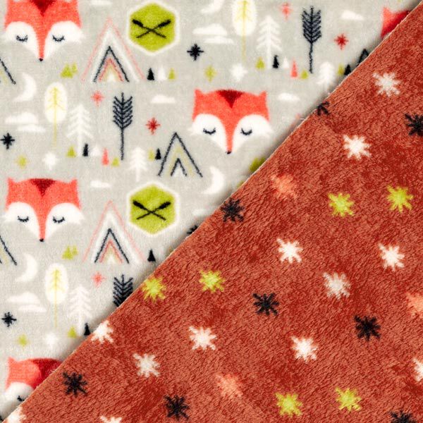 Wellnessfleece Doubleface Fuchs – hellgrau/kirschrot, image number 1