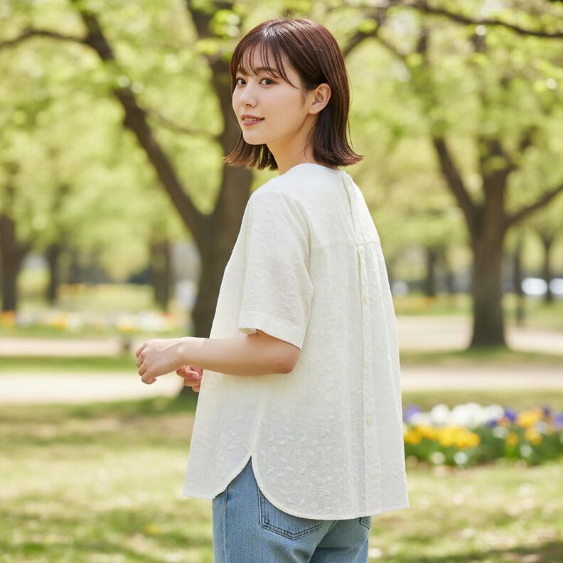 Baumwollstoff 3D Stickerei Blumen &ndash; weiss,  image number 6