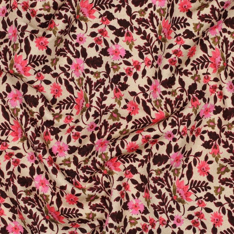 French Terry Sommersweat kleine Blumen Digitaldruck – cashew/intensiv pink, image number 2