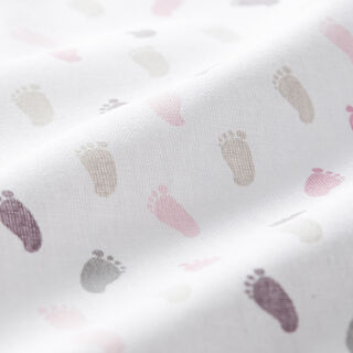 Baumwollpopeline Baby-Füßchen – weiss/rosa, 