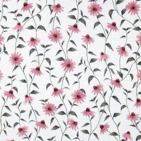 GOTS Musselin Blumen &ndash; weiss, 