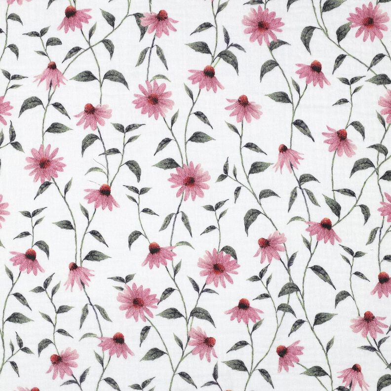 GOTS Musselin Blumen &ndash; weiss,  image number 1