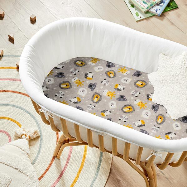 Kuschelfleece Doubleface Brillentiere und Sterne – nebelgrau/sonnengelb – Muster, image number 8