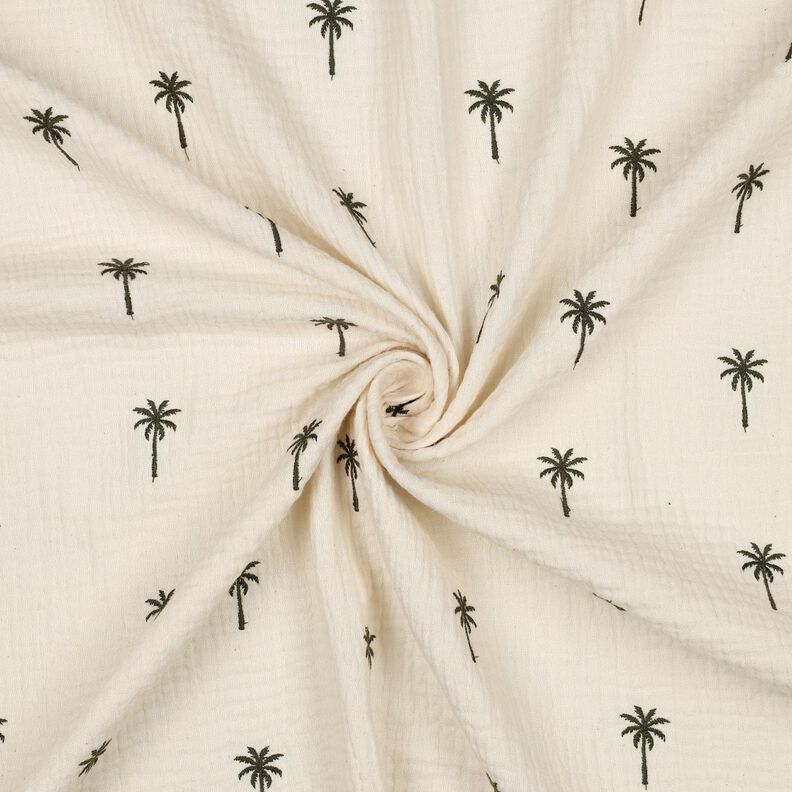 Musselin/ Doppel-Krinkel Gewebe gestickte Palmen | Poppy Fabrics – wollweiss/dunkeloliv, image number 3