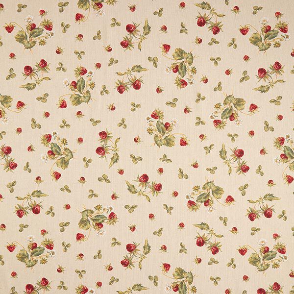 Dekostoff Halbpanama Erdbeeren – karminrot/natur | Reststück 50cm
