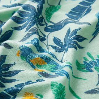Bambus Jersey Vögel & Blätter – pastellgrün, 