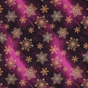 French Terry Sommersweat Schneeflocken Milchstraße | Glitzerpüppi – aubergine/altgold, 