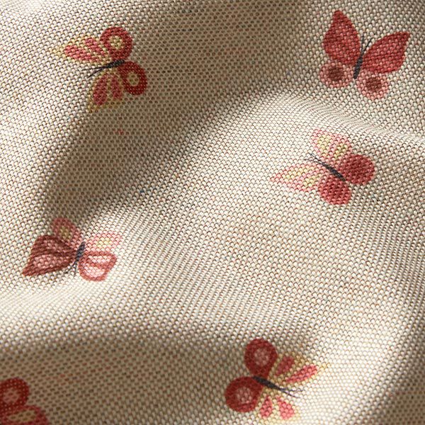 Dekostoff Halbpanama Schmetterlinge – natur/rosa | Reststück 50cm