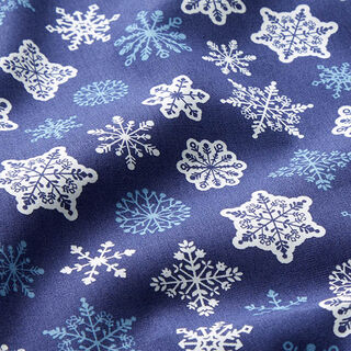 Baumwollstoff Popeline Schneeflocken – indigo/weiss, 