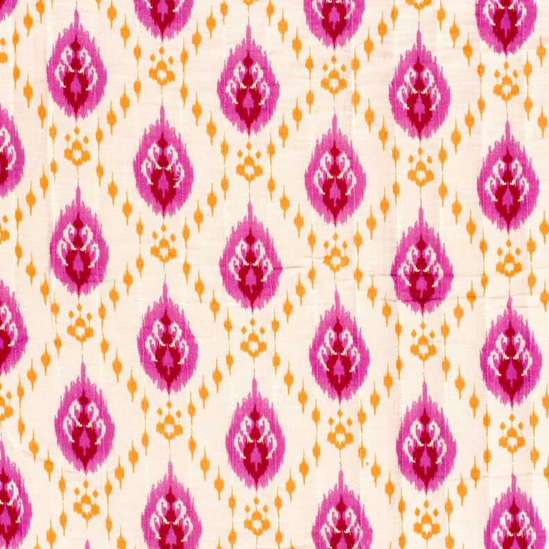 Steppstoff Musselin Ethno-Blumen &ndash; wollweiss/pink,  image number 3