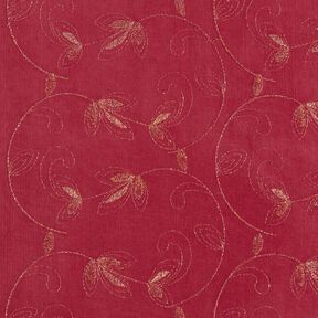 Feincord Glitzerstickerei Blumen – karminrot, 