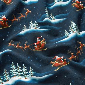 French Terry Sommersweat Der Weihnachtsmann kommt | Glitzerpüppi – nachtblau/chili, 