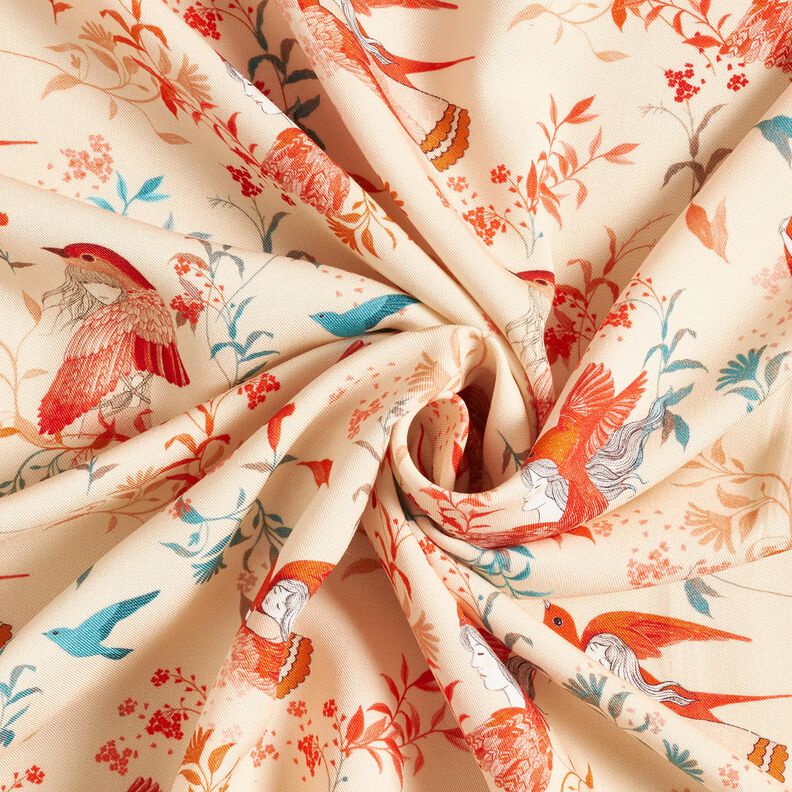 LENZING™ ECOVERO™ Viskosestoff Vögel und Feen | Katia Fabrics – creme/feuerrot,  image number 3