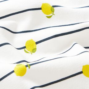 Baumwolljersey Streifen und Zitronen – wollweiss, 
