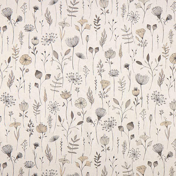 Dekostoff Halbpanama Blumenzeichnung – natur/dunkelbraun,  image number 1