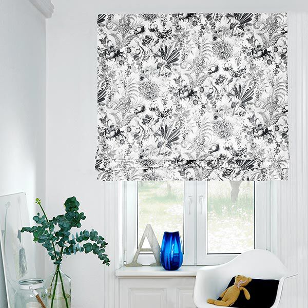 Dekostoff Canvas opulente Blumen 280 cm – schwarz/weiss | Reststück 50cm
