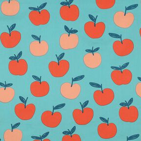 Baumwollpopeline große Äpfel | Poppy Fabrics – aquablau/lachs, 