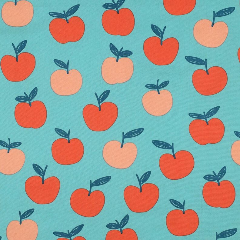 Baumwollpopeline große Äpfel | Poppy Fabrics – aquablau/lachs, image number 1