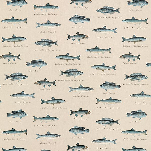 Dekostoff Halbpanama Fische – natur/blau, image number 1