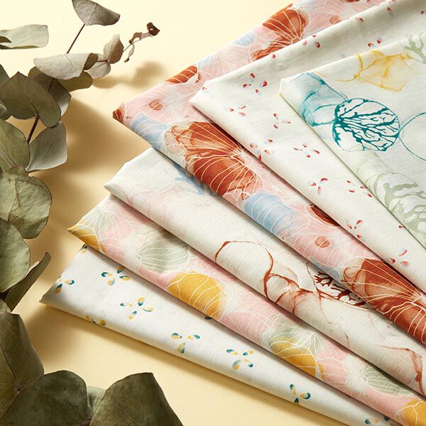 GOTS Batist Muschel-Blumen | Tula – wollweiss/pastellgrün | Reststück 50cm