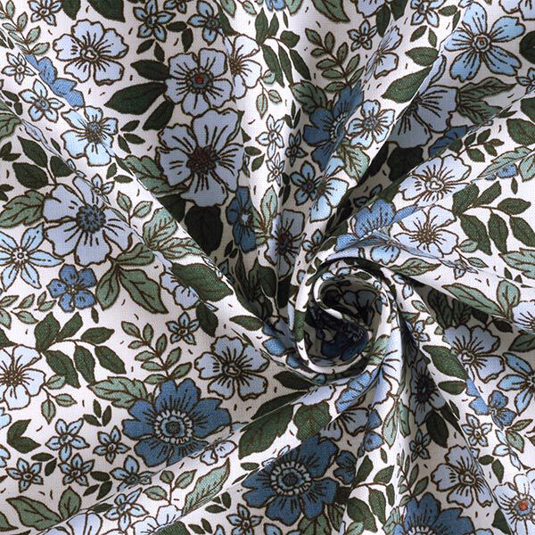 Baumwollpopeline Blumenmeer – wollweiss/jeansblau, image number 3