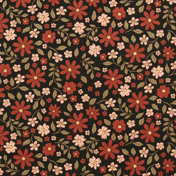 Babycord Glitzer schöne Blumen – schwarz/gold metallic | Reststück 50cm