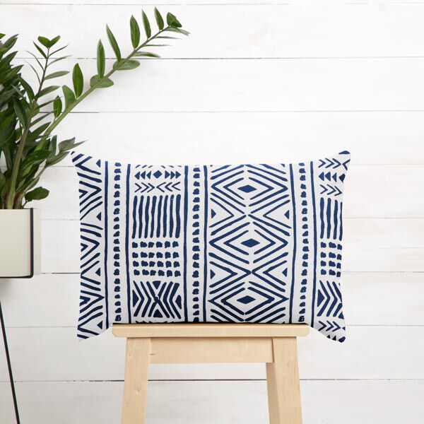 Dekostoff Canvas Ethno – marineblau/weiss | Reststück 50cm