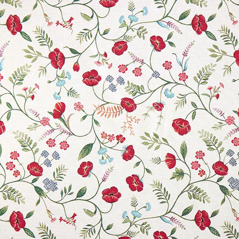 Dekostoff Gobelin Mohnblumen – wollweiss/rot,  image number 1