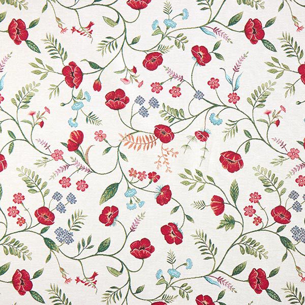 Dekostoff Gobelin Mohnblumen – wollweiss/rot,  image number 1