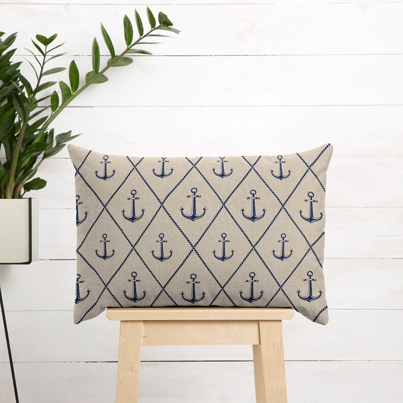 Dekostoff Halbpanama Anker klassisch – natur/marineblau,  image number 7