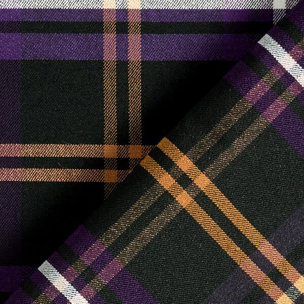 Stretch Twill Schottenkaro – schwarz/lila | Reststück 140cm