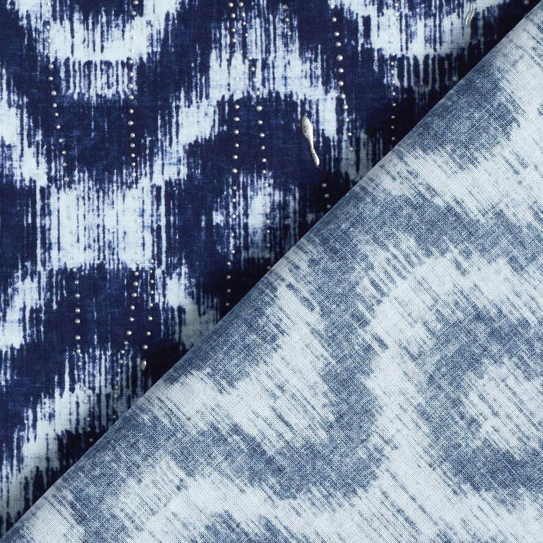 Baumwollpopeline Rauten & Glitzertropfen – indigo/weiss,  image number 4