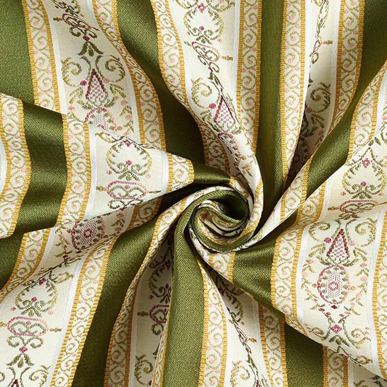 Möbelstoff Jacquard Biedermeier Streifen – creme/oliv,  image number 4