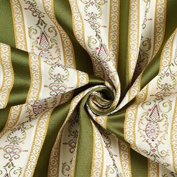 Möbelstoff Jacquard Biedermeier Streifen – creme/oliv | Reststück 50cm