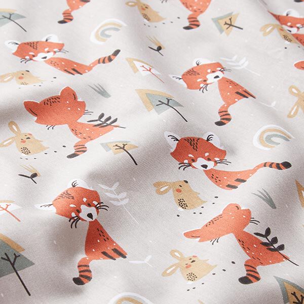 Baumwollstoffe Cretonne Fuchs und Hase – silbergrau/schwarz | Reststück 50cm
