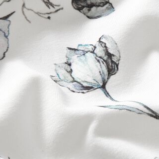 Baumwolljersey Tintenzeichnung Mohnblumen Digitaldruck – elfenbein/schwarzblau, 
