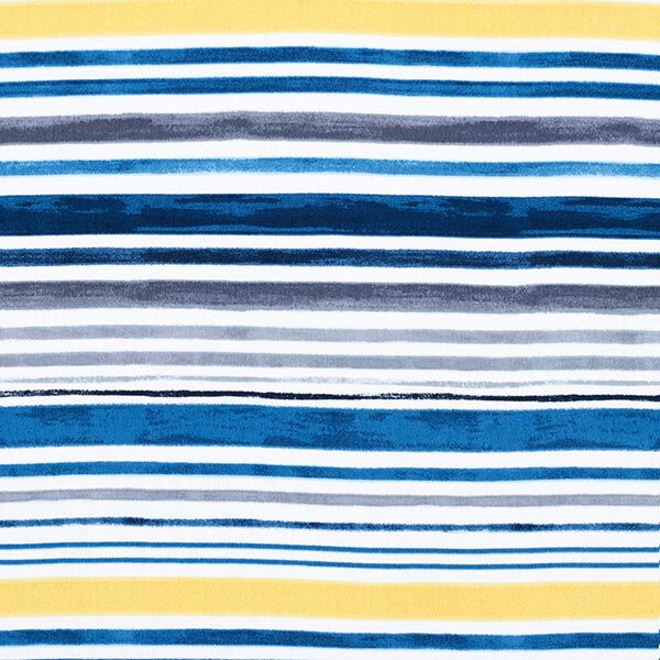 Baumwolljersey verwischte Querstreifen – weiss/blau | Reststück 70cm