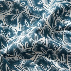Baumwollstoff Cretonne abstrakte Blätter – ozeanblau/elfenbein, 