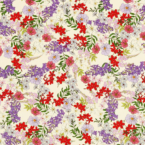 Baumwoll Stretch liebliche Blumen – wollweiss | Reststück 50cm