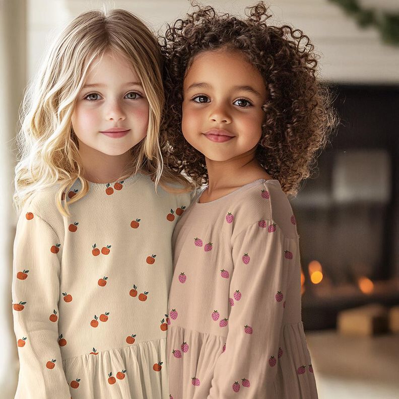 GOTS Baumwolljersey Erdbeeren | Poppy Fabrics – hellbeige/karminrot, image number 5