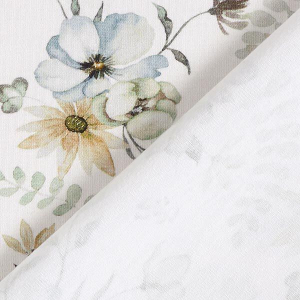 GOTS Baumwolljersey große Aquarell-Blumen – nebelgrau/aquablau, image number 4